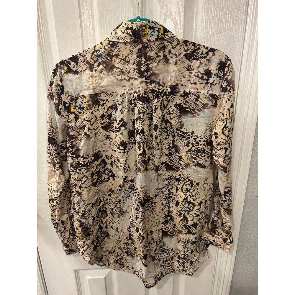 Pilcro Button Down Blouse Multi‎ Abstract Snakeskin Animal Print Top XXS - Picture 6 of 6